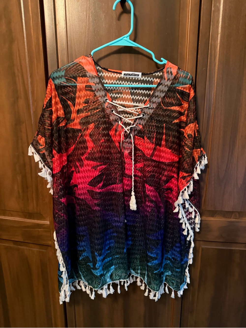 Sunsations Multicolor Lace-Up Tassel Swim Cover-Up